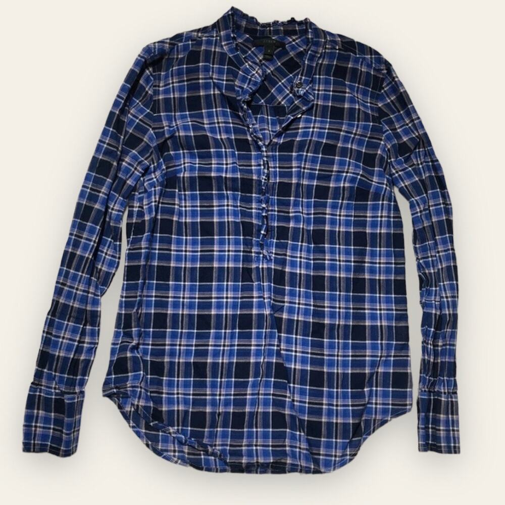 J. Crew Twilightcore long sleeve blue plaid henley shirt
